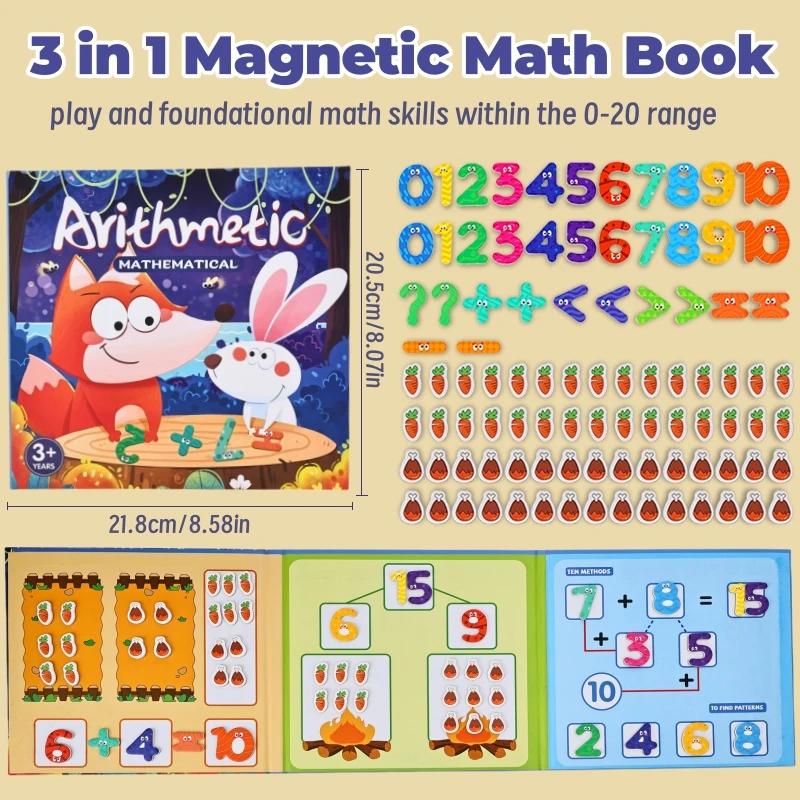Libro di attività di decomposizione con numeri magnetici entro 20, giocattoli aritmetici per addizioni e sottrazioni matematiche tre in uno, equazioni matematiche per compensare dieci metodi Giocattoli operativi pratici, set di illuminazione matematica per l'aula dell'asilo