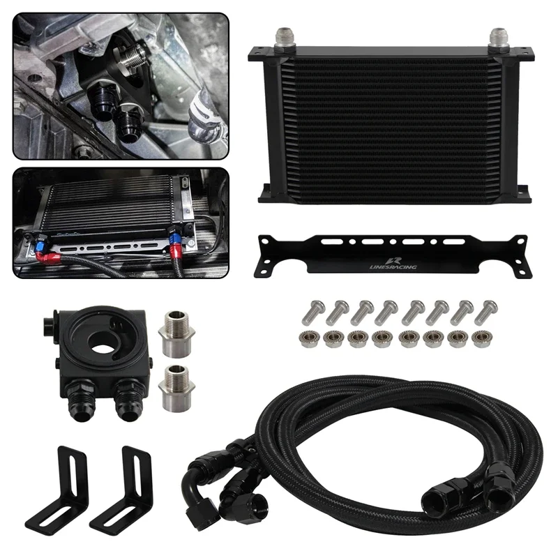 AN10 Universal 25-30 Row Oil Cooler w/ Bracket Oil Line Kit Thermostatic 73±0.5° M20*1.5 & 3/4