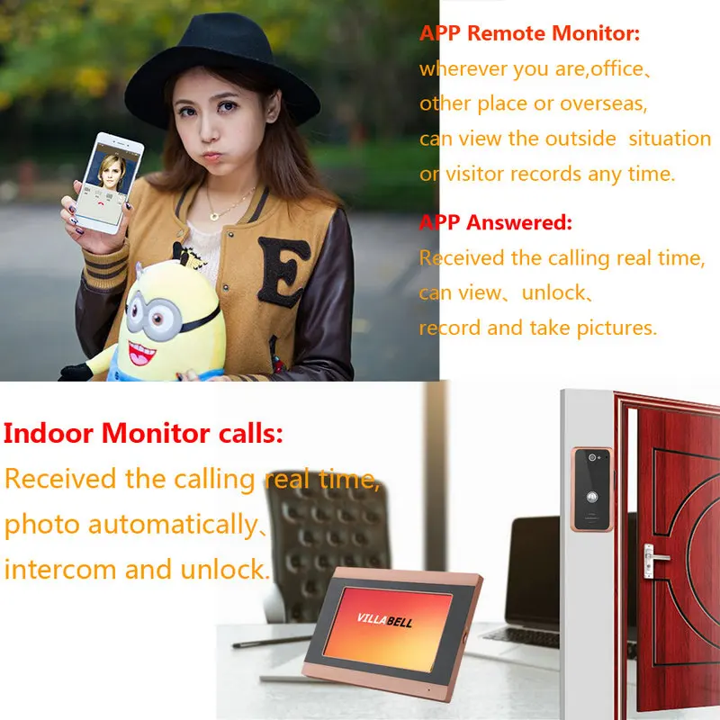 7inch  Wifi Video Doorbell Intercom Entry System with 1000TVL Wired IR-CUT Camera Night Vision