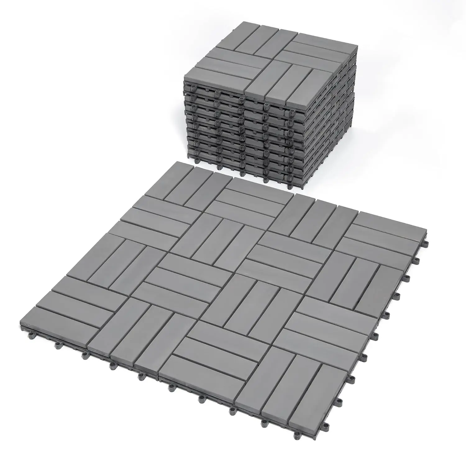 

Interlocking Deck Tiles 12'x12'x0.94'' Gray Acacia Wood Patio Decor Flooring Tiles-Interlocking FSC