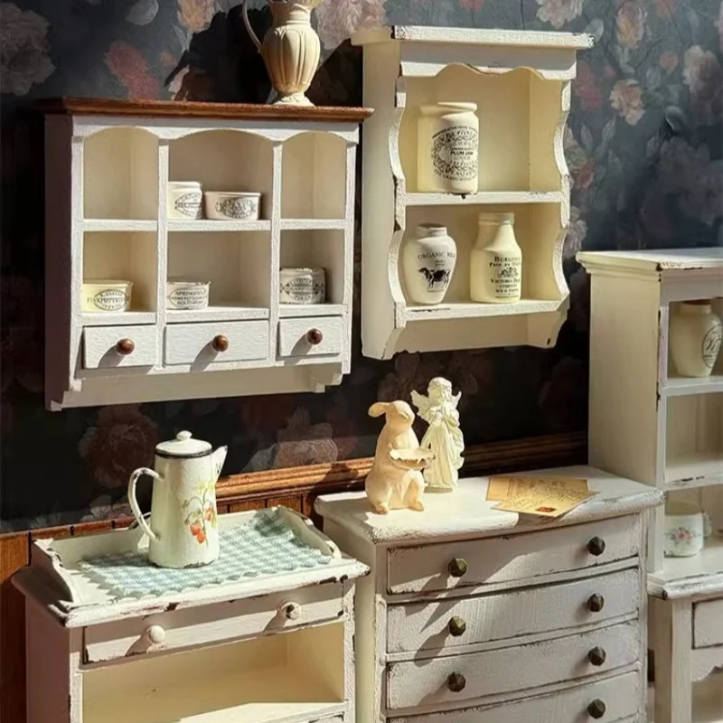 1:12 Mini Model Doll House Furniture Accessories Ivory White Antique Cabinet Table Chair Bjd Ob11 Gsc Blyth Lol Miniatures Props