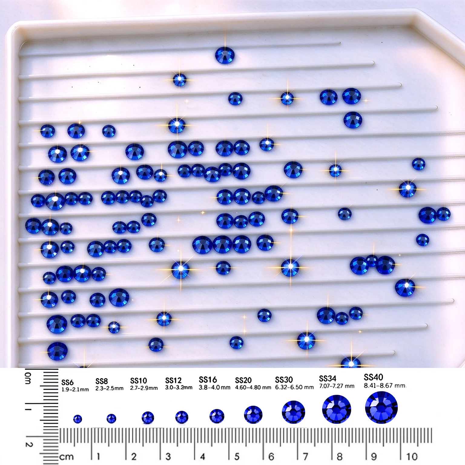 Crystal Glass Sapphire Blue SS6-SS34 Non Hotfix Glue On Crystal Nail Rhinestones For Craft Garment Leotards Dress