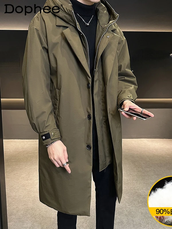 Fashion Winter New Mid-Length Down Jacket Handsome Man Parka Trench Coat Trendy Male Thickening Warm Long Sleeve Men's Coat