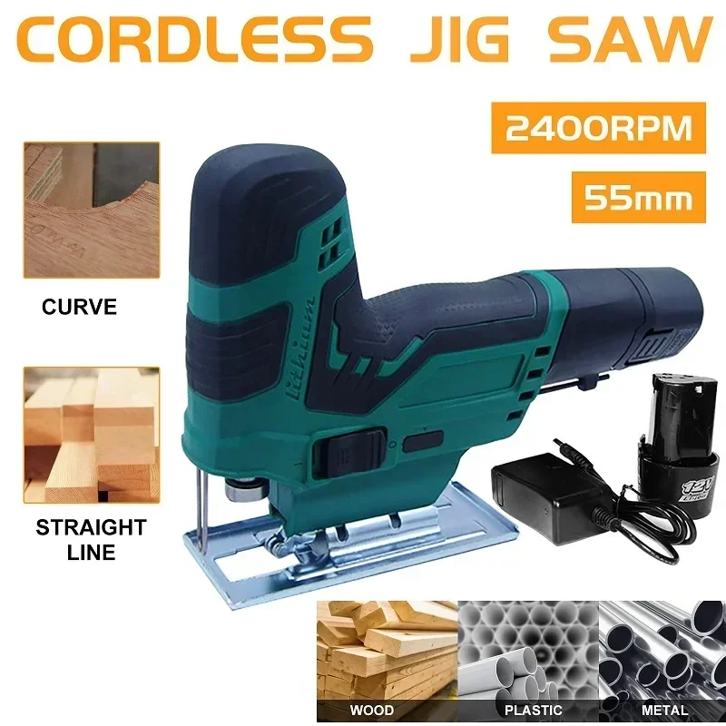 6 Speeds 55mm 2400RPM Cordless Jigsaw 12V Electric Jig Saw Multi-function Woodworking Power Tool for Makita 12V Battery