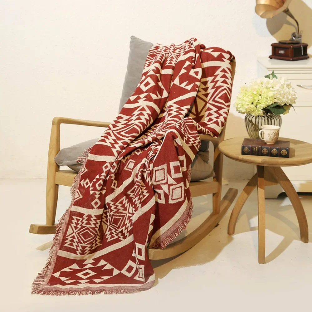 Geometric patterns vintage leisure blanket coarse cotton bed cover sofa towel living room Felts Double-sided tapestry Carpet
