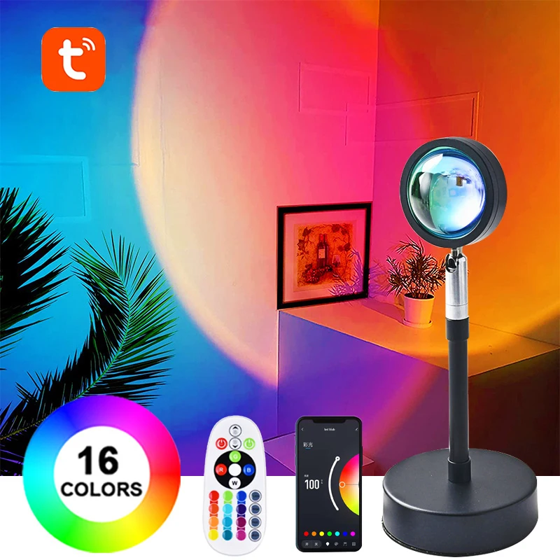 

Tuya 16 Colors Bluetooth Sunset Lamp Projector RGB Led Night Light Smart Life Remote Control Decoration Bedroom Photography Gift