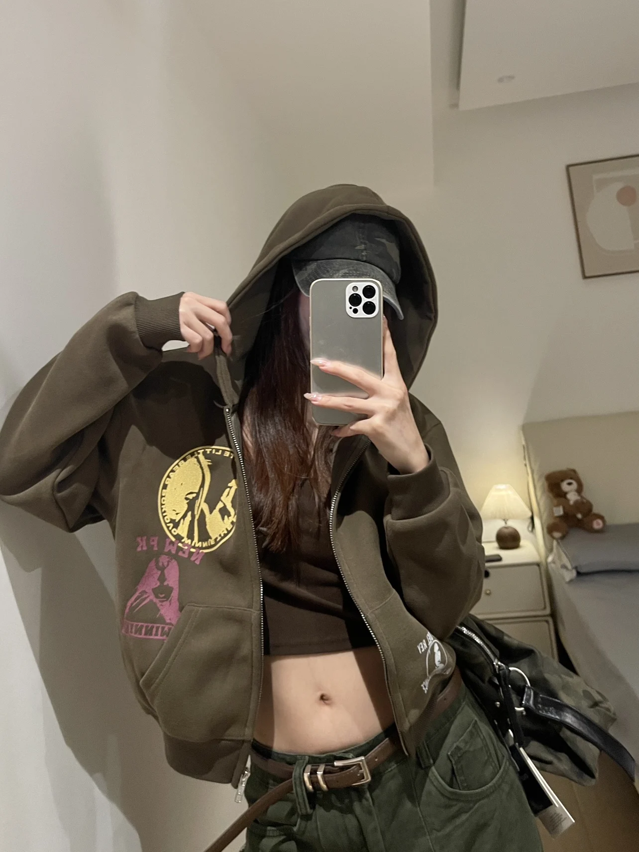 

American Retro Sport ort Cardigan Women's Jaet Casual Versatile Zipper Hooded Sweatirt Autumn Trendy Brand Cotton Polye...