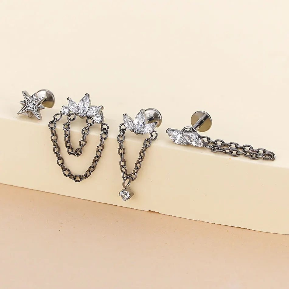 1 Stück Titan-Herz Zirkon Flacher Helix-Piercing-Ohrring für Frauen Ohrstecker Labret Lippen-Piercing Körperschmuck – Detail 5