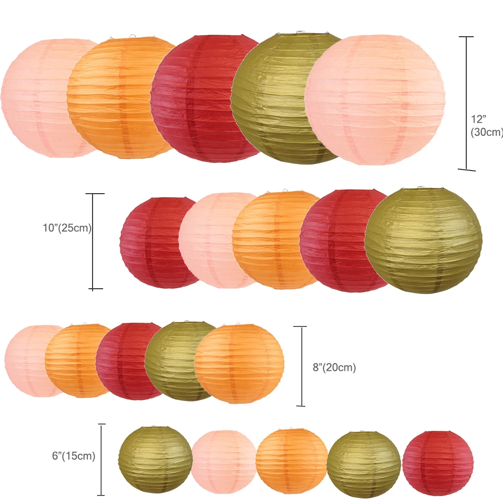 20 Pcs Paper Lanterns Peach Wine Gold Orange Paper Lampion Round Decorative for Mardi Gras Party Favors Decoration(6