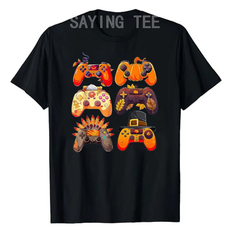 

Thanksgiving Fall Gaming Controllers Turkey Funny Boy Gamer T-Shirt Video Game Lover Graphic Outfits Sons Nephew Saying Tee Gift