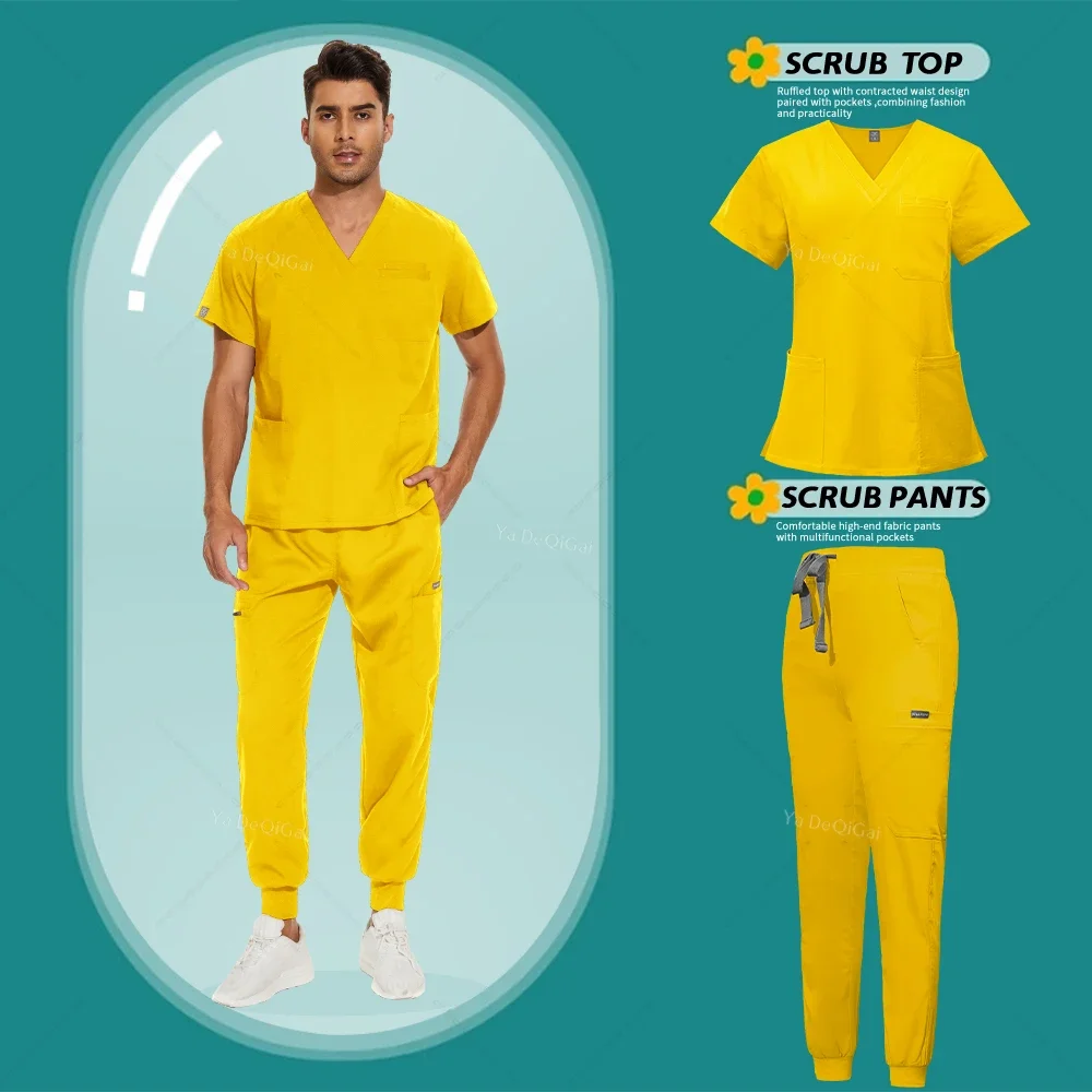 New Short Sleeve Tops With Pocket Jogger Pants Medical Scrubs Set Nurse Uniforms Doctor Surgery Workwear Clinical Outwear