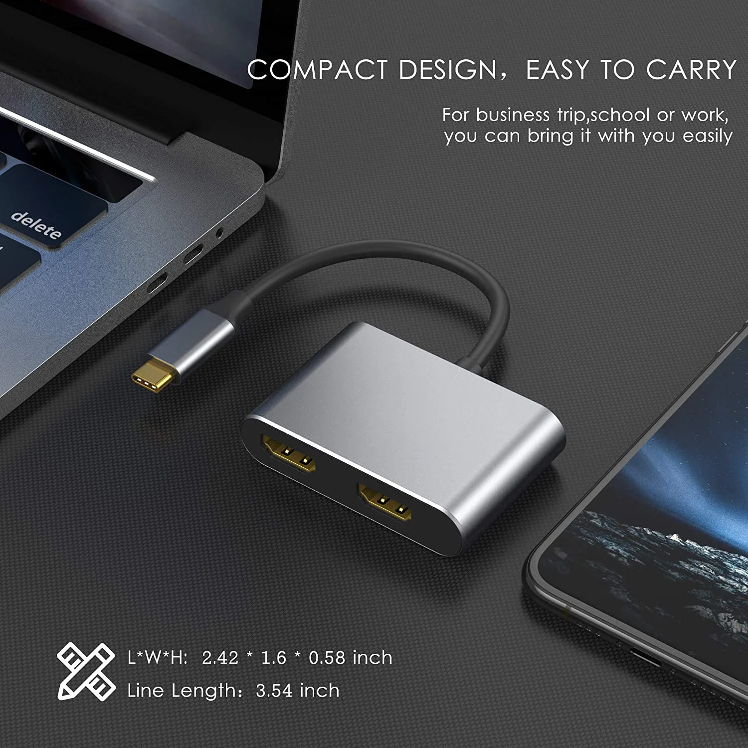2-Port-USB-C-Hub zu Dual-HDMI-Splitter 4K 60 Hz Dual-Screen-Erweiterung Typ C Dockingstation für MacBook Laptop Handy PC