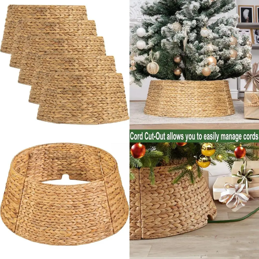 

Регулируемая юбка для рождественской елки 28, материал из водяного гиацинта, защищает основание елки и держится с домашними животными