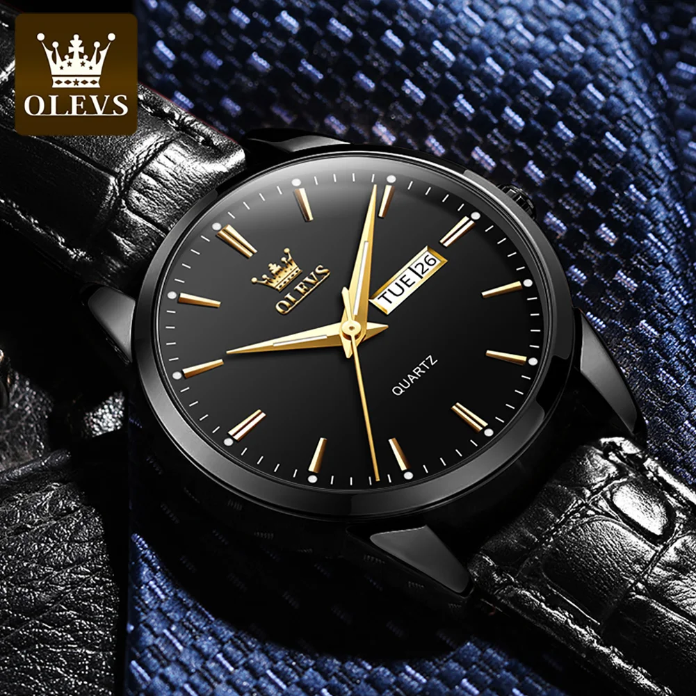 OLEVS Classic Quartz Watch for Men Waterproof Leather strap Calendar Sports Business Men \'s Quartz Wrist Watch TOP Brand 6898