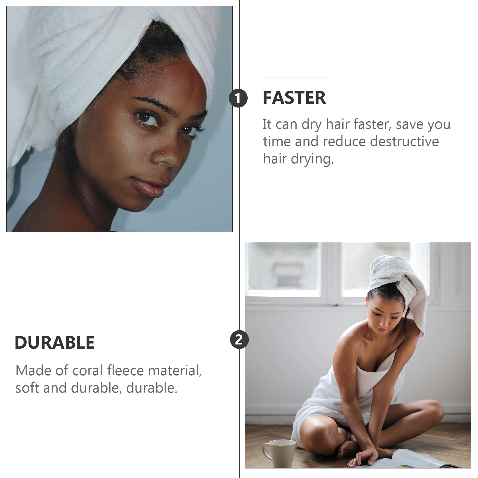 

2Pcs Dry Hair Hat Microfiber Quick Drying Cap for Women Comfortable Texture Efficient Time Saver Hair Dry Wraps