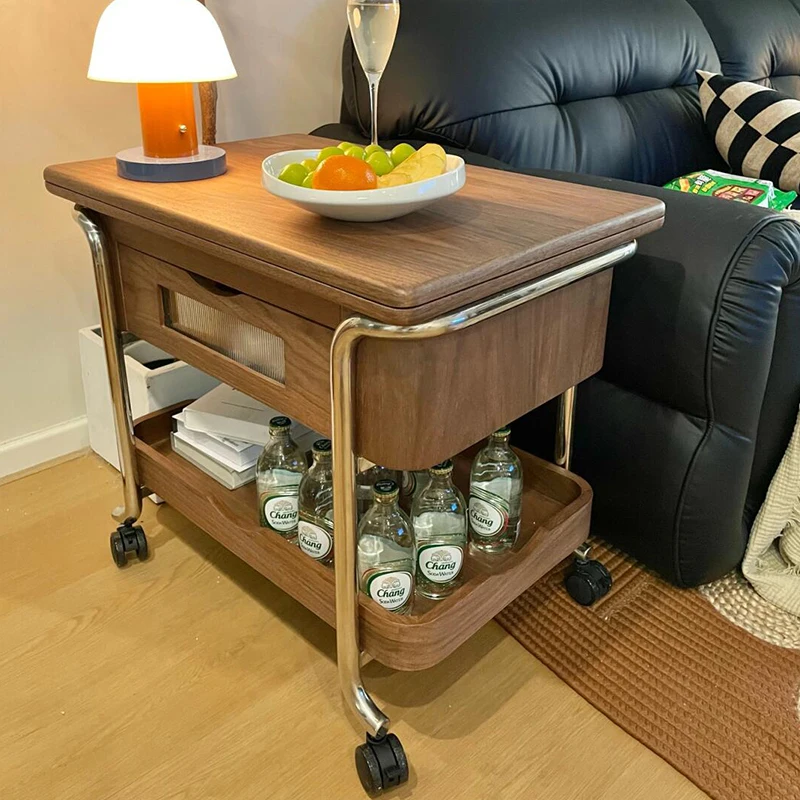 

Space-free coffee table retro trolley living room movable folding