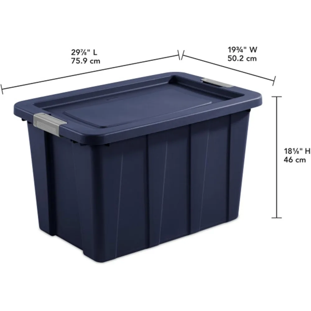 Paquete de 4 contenedores de almacenamiento con tapas, bolsas resistentes, Tuff1, 30 galones, índigo oscuro