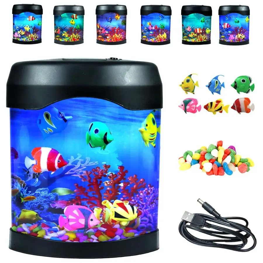 

Аквариум-ночник, 6-цветные меняющиеся реалистичные настольные электрические лампы-светильники, искусственный аквариум с движущимися рыбками