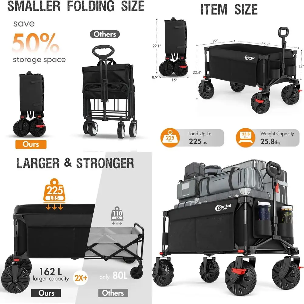 

All-Terrain Heavy-Duty Collapsible Wagon for Camping, Beach, Garden, Shopping, and Groceries