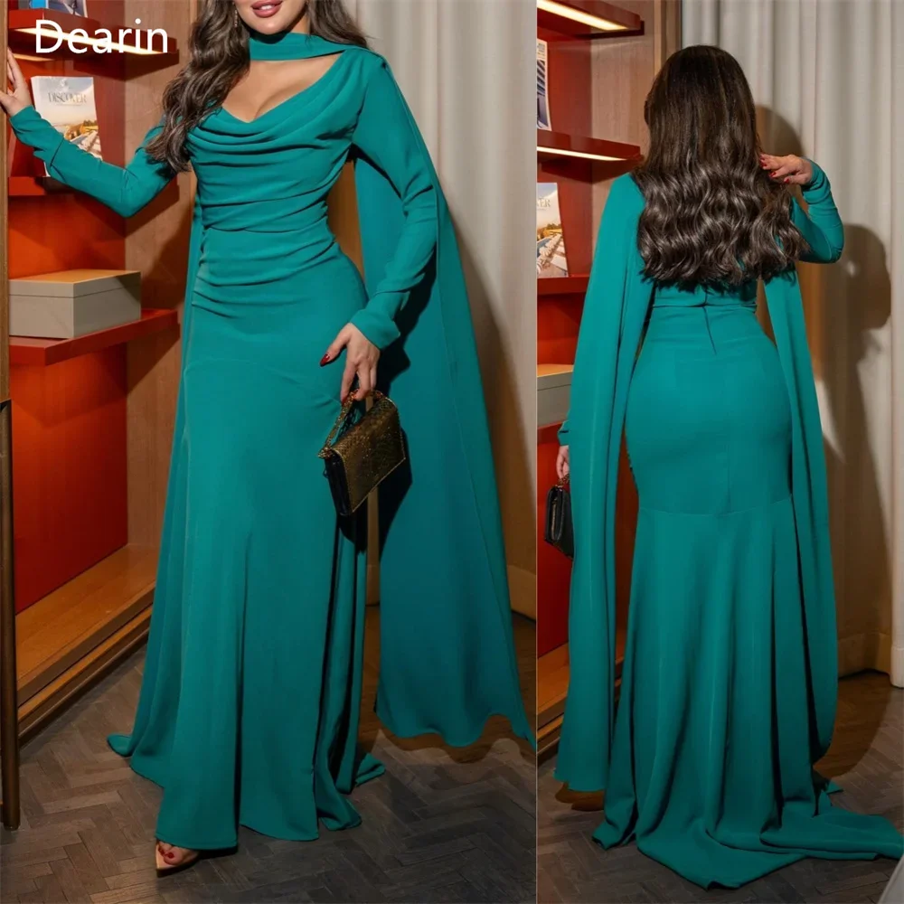 Customized Formal Gown Women Evening Dearin Bateau Mermaid Floor Length Skirts Fold Shirred Draped Ribbon Bespoke Occasion Dress