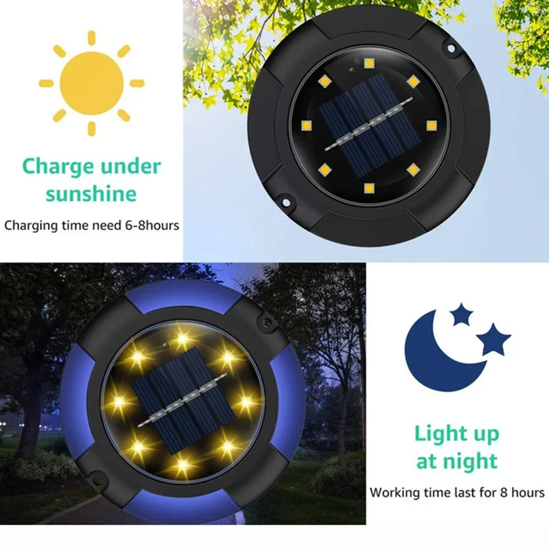 12LED Solar Underground Light Circular Outdoor Garden Solar Underground Light Deck Light Buried Solar Light Garden Decoration