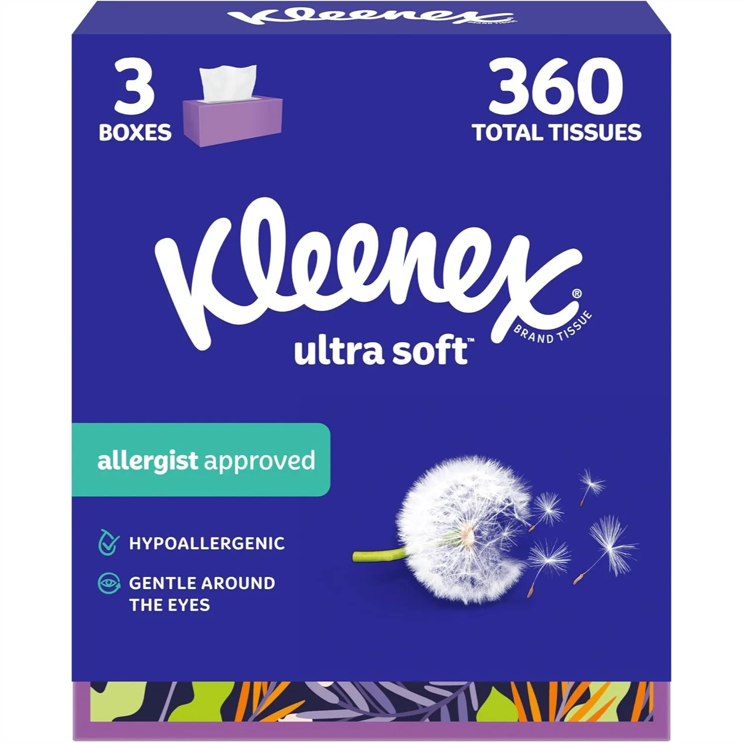 

Ultra Soft Facial Tissues 3-Ply, 120 Tissues per Box, 3 Flat Boxes, Silky Softness for Allergy Season