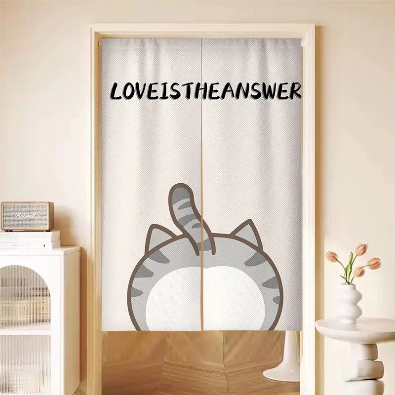 VIKAMA Japanese Fun Cat Back View Letter Noren Doorway Curtain Room Divider Privacy Tapestry for Dorm Bedroom Cozy Home Decor
