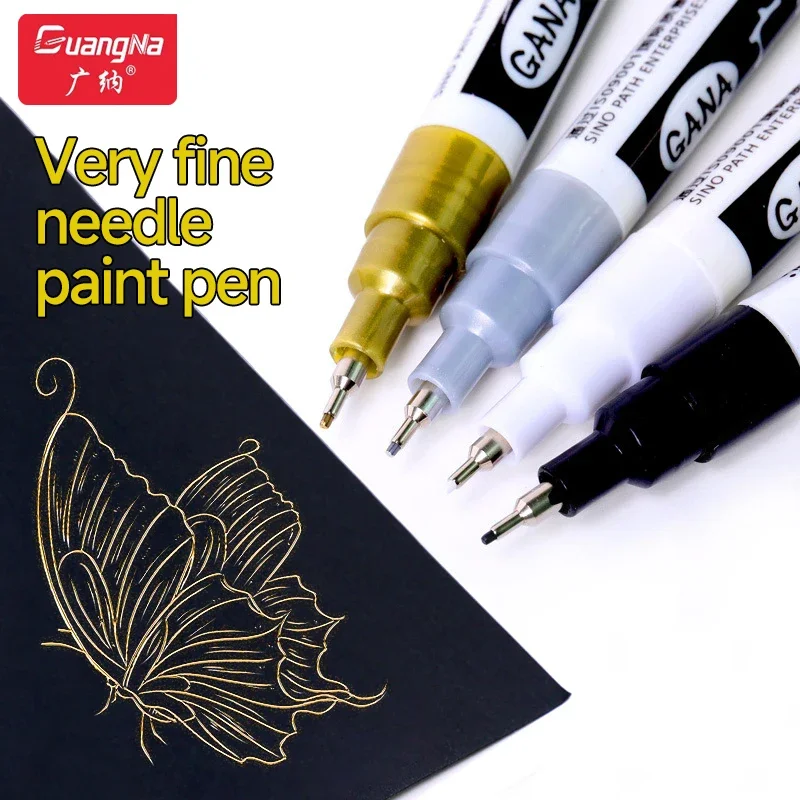 GuangNa Oil Based White Black Permanent Paint Markers Pens 0.7mm Extra Fine Waterproof, for Rock Painting, Wood, Metal, Canvas