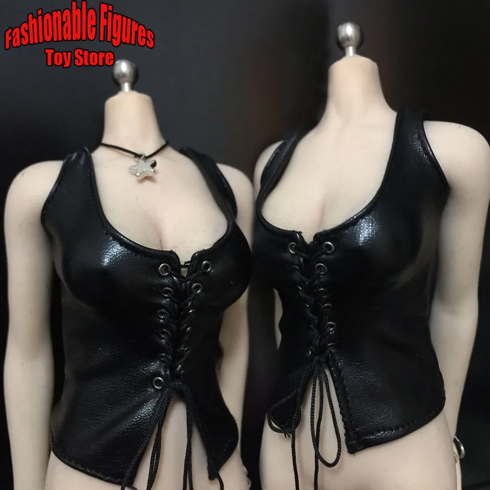 

1/6 Female Soldier Black Vest Gothic Lace Up Top Low Waist Tights Pants Clothes For 12inch Small PH TBL UD Action Figures Body