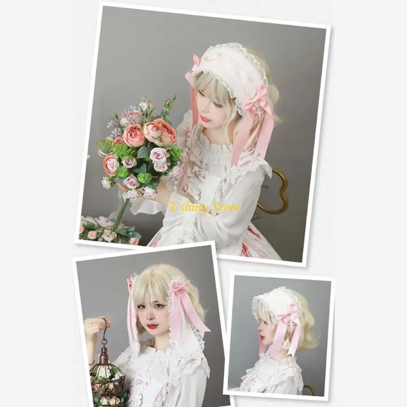 N58F Schöne Anime Maid Lop Ohrhaarband mit abnehmbarem Kaninchen Ohr und Spitzenverkleidung für Frauen Girl Maskeraden und