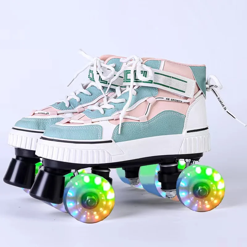 Roller Skates Shoes for Men Women, Sliding Training Sneakers with 4 Wheels, 2 Lines, Double Row, High Quality, Factory Direct