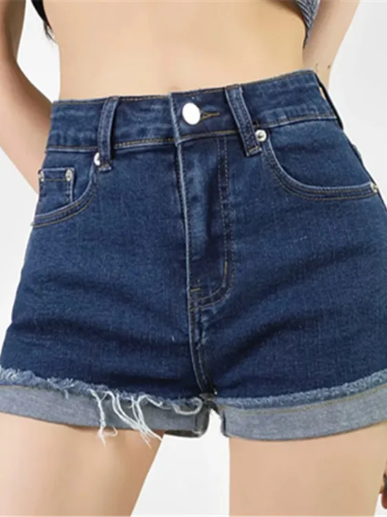 American Spicy Girls High Waist Denim Shorts Women's 2024 Summer New Elastic Slim Wrap Buttocks Sexy Straight  Leg Pants 46A8