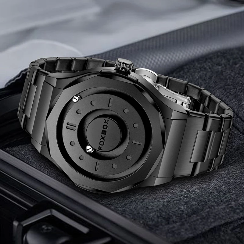 FOXBOX Creative Men's Quartz Wristwatches Outdoor Sports Waterproof Scrolling Pointer Magnetic Force Watch Men Relogio Masculino