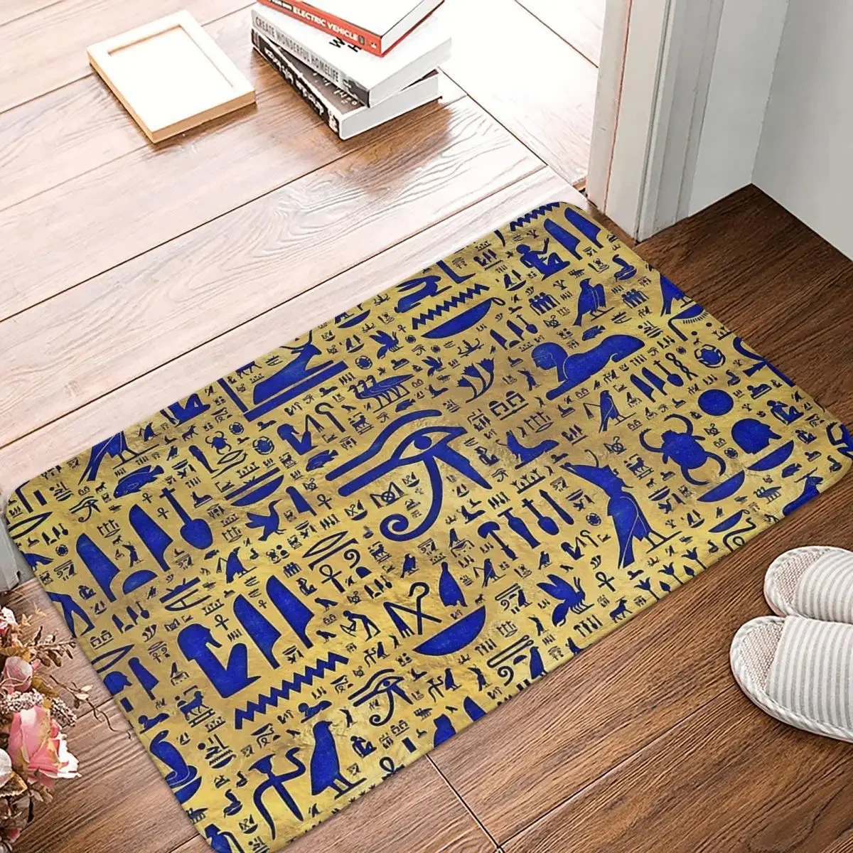 Ancient Egypt Egyptian Africa Bath Mat Hieroglyphic Lapis Lazuli And Gold Rug Home Doormat Living Room Carpet Balcony