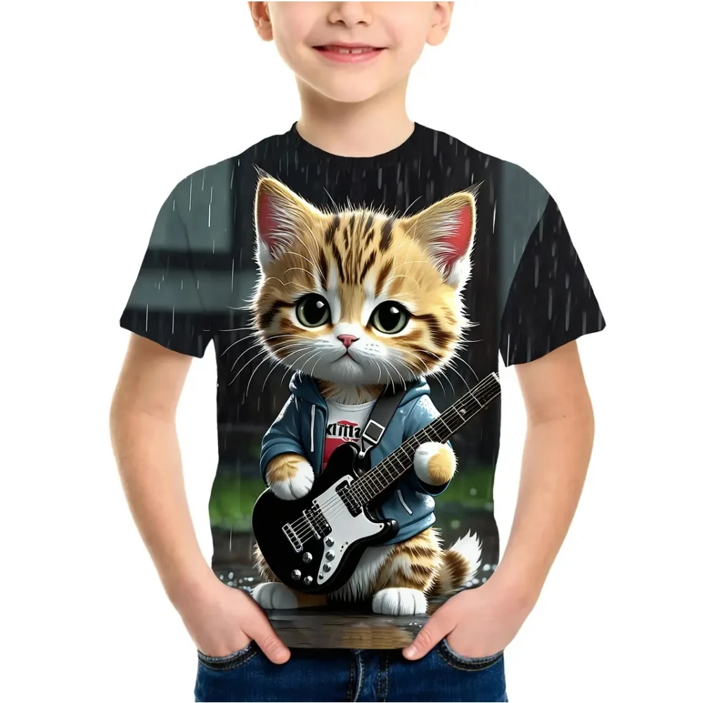 Kinder Kleidung Sommer Kurzen Ärmeln Tops 3D Druck Coole Katze Grafik T Shirts Outdoor Fashion Street Style Kinder jungen Kleidung – Detail 8