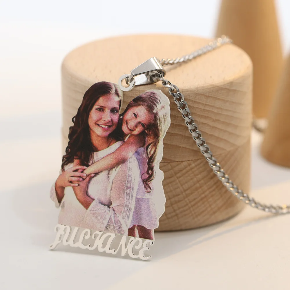 

Stainless Custom Photo Necklace with Color Picture Nameplate Pendant Necklace Personalized Memory Jewelry for Family Gift Collar