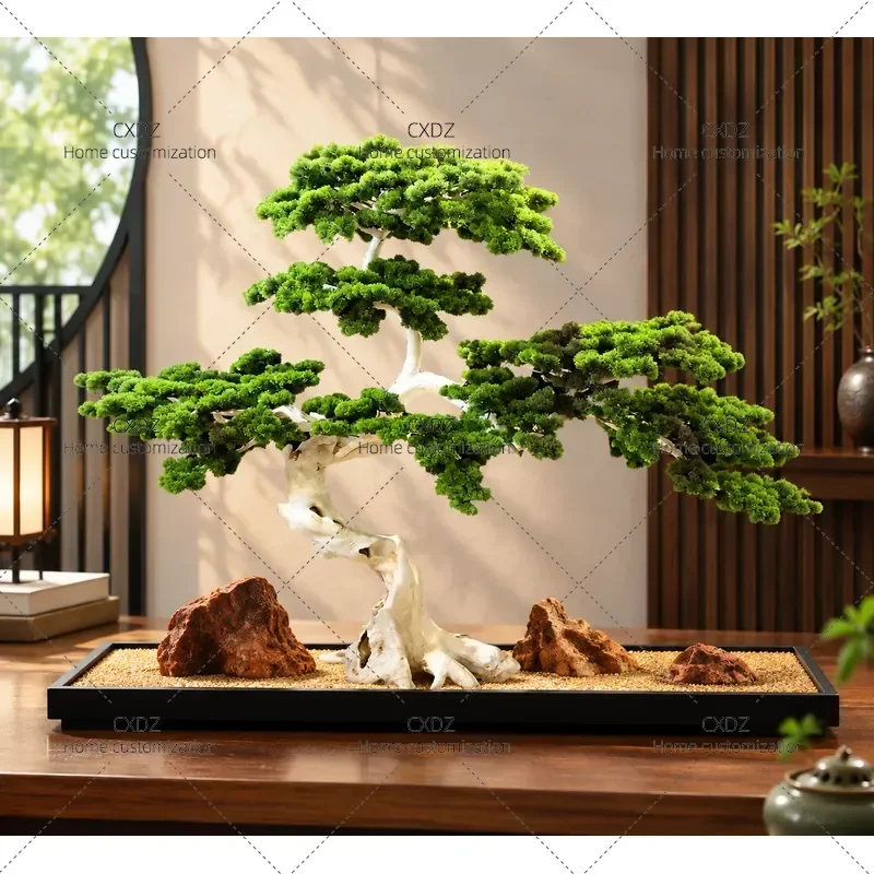 Large Simulated Welcome Pine Cedar Fake Tree Solid Wood Landscaping Ornament for Hotel Shopping Mall Sales Center Decoration