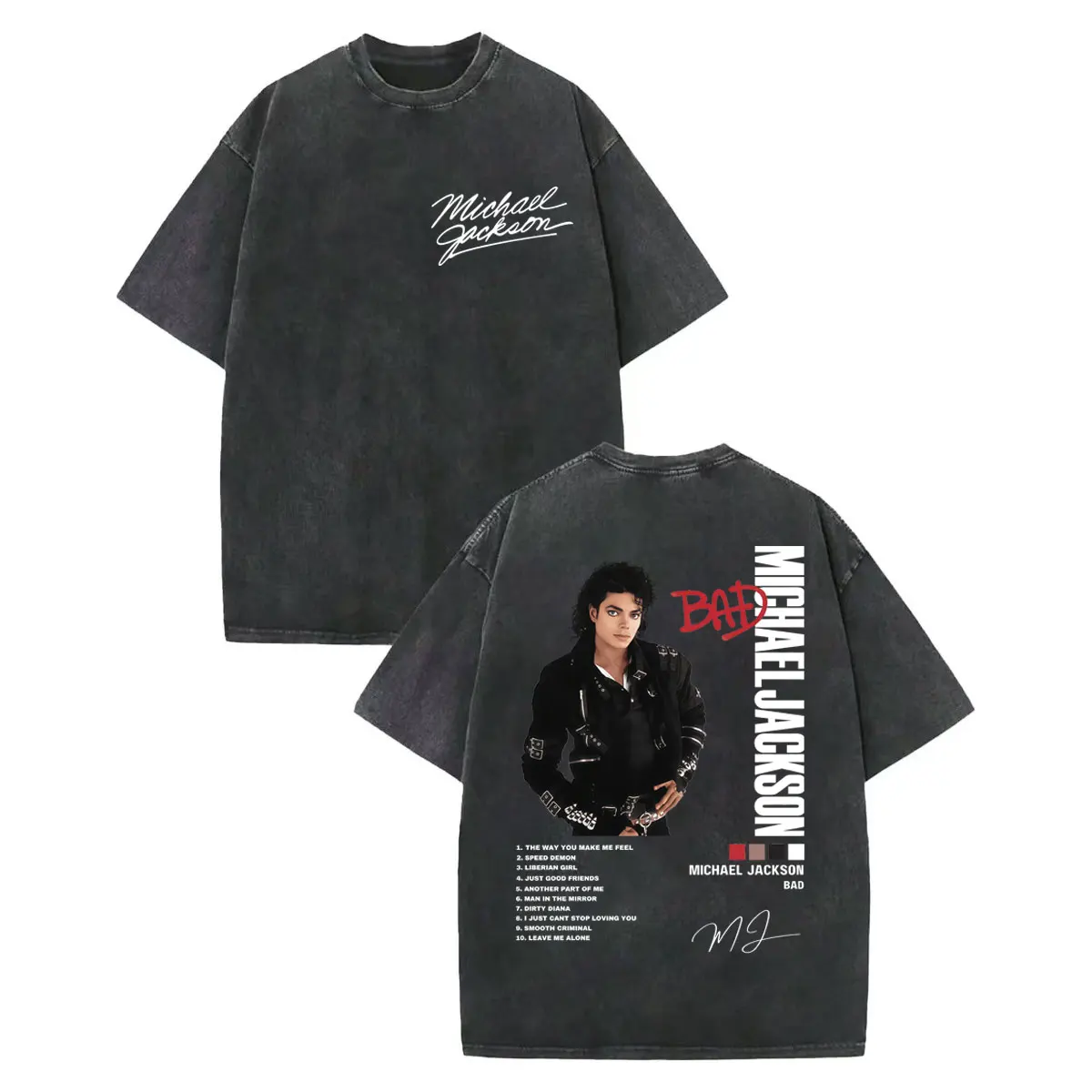 Camiseta Vintage lavada con póster del álbum de Michael Jackson, ropa gráfica para hombres y mujeres, camiseta de moda Rock, camisetas holgadas informales de verano