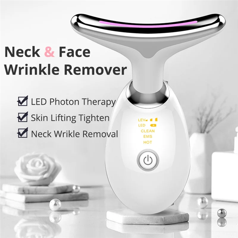 Masajeador térmico de cuello y estiramiento para mujer, eliminador de arrugas de microcorriente eléctrico, dispositivo de belleza facial con fotones LED