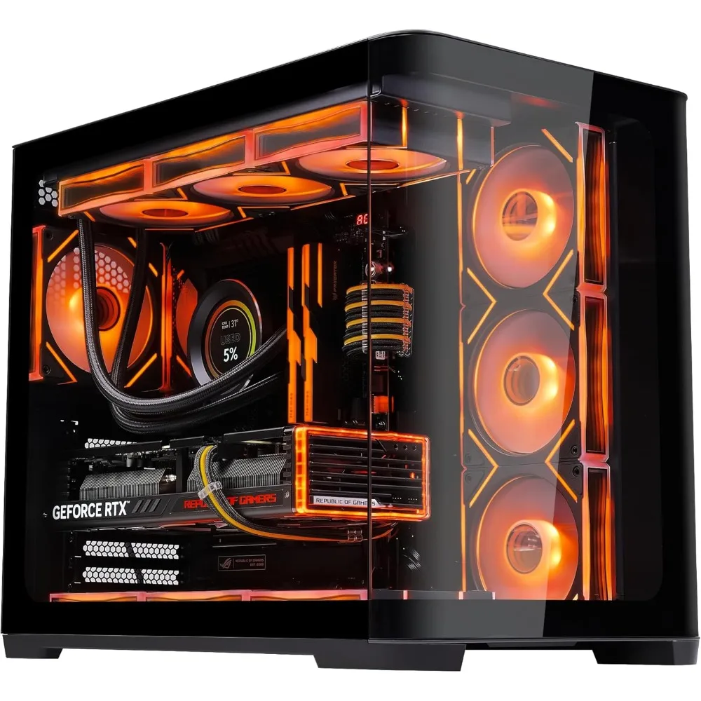 

Mid-Tower Gaming ATX PC Case, 4 ARGB PWM Fans, 360mm Radiator Support, Curved Tempered Glass Front and Side Panel