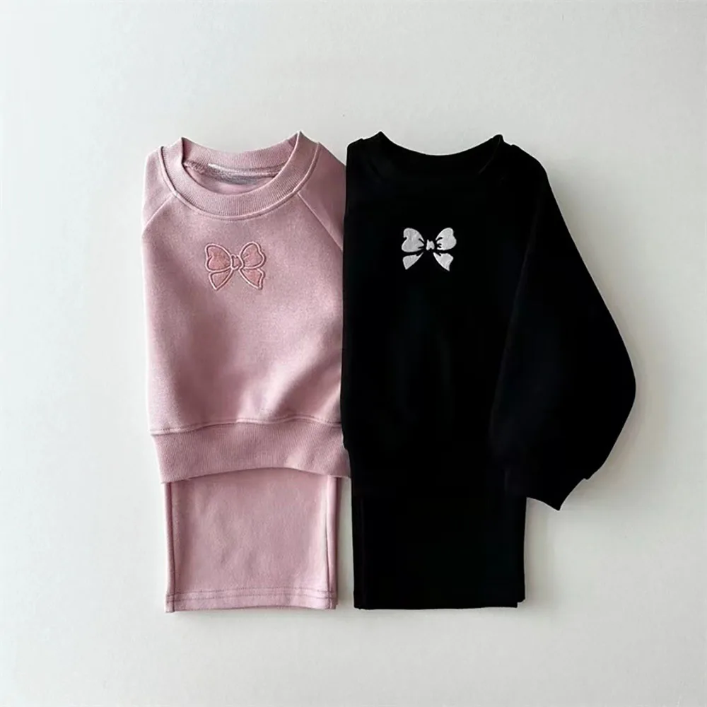 TZ2501 New Design  Autumn Baby 2-Piece Set  100% High Quality Cotton Bow Accent Versatile and Comfortable