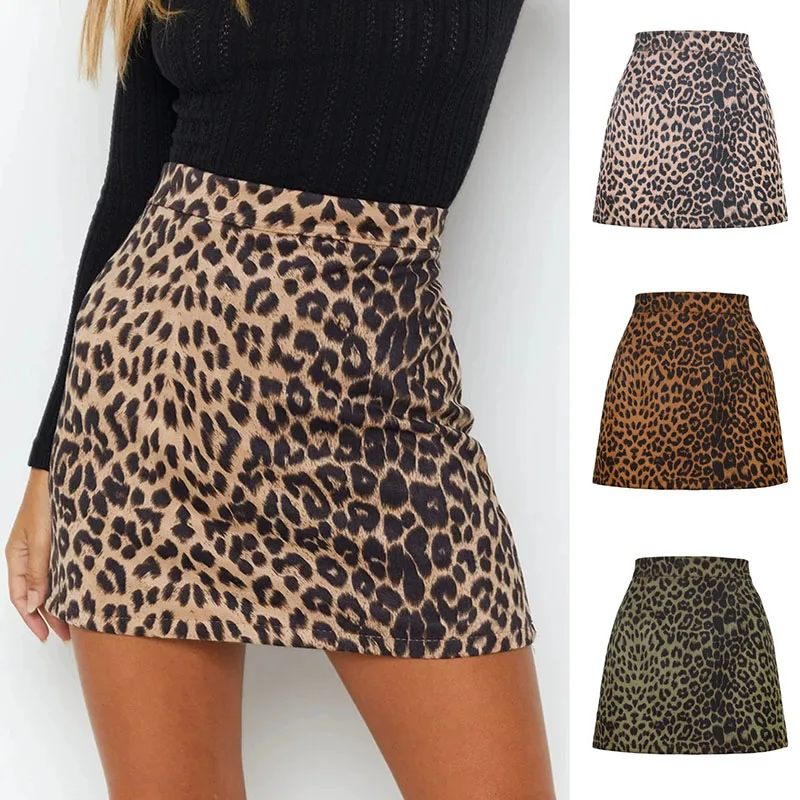 Women Sexy Leopard Printted Mini Skirts Autumn Winter High Waist Zip-Up Suede Short Skirt Female Streetwear Slim Bodycon Skirt