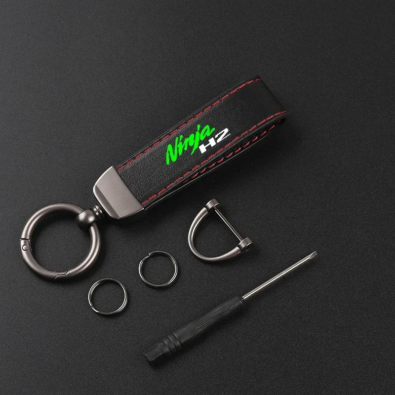 Leather Keychain Degree Rotating Horseshoe Buckle Fine Key Ring for KAWASAKI Ninja H2 SX SE