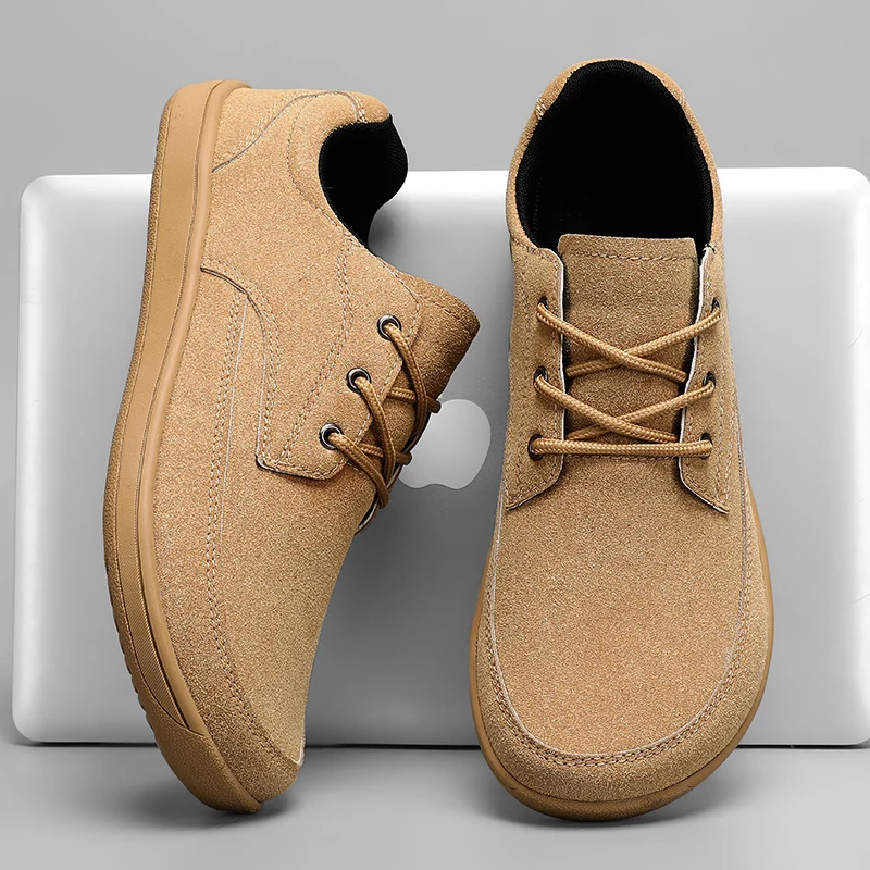 

Men Suede Casual Wide Toe Shoes Beige Thick Soled Lace Up Walking Shoes Also Suitable for Designer Retro Style Denim Boot Sizes