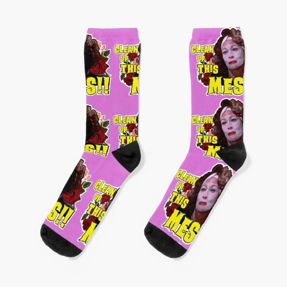 

CLEAN UP THIS MESS ! - Mommie Dearest Quote Print! Socks halloween Running Heating sock gym Man Socks Women's