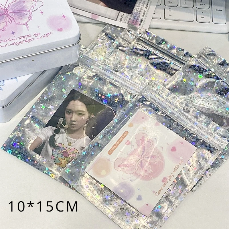 10PCS Korean Ins Shiny Star Laser Ziplock Bag Kpop 3 Inch Photo Card DIY Packing Material Kawaii Girl Gift Jewelry Storage Bag