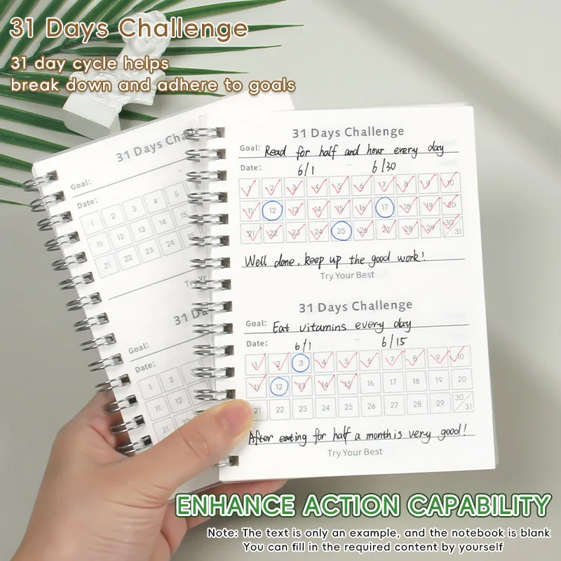 31 Days Planner Daily Challenge Notepad Self-Discipline Checklist Self-adhesive Memo Pads Mini Pocket Checklist Writing Pads