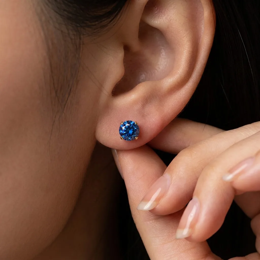 Bocarman Tansanit Blauer Zirkon S925 Silber Vier-Krallen-Ohrstecker Rundschliff Unisex Mode Funkelnd Klassisches Geschenk für Frauen – Detail 3