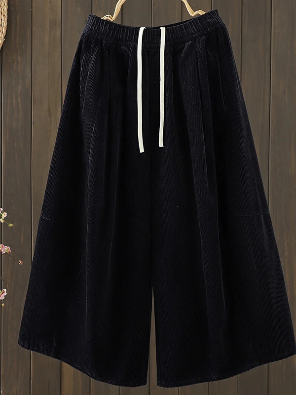 Retro Corduroy Wide Leg Pants Women's Autumn 2026 Cotton Ribbed Pants Artistic Slimming Loose Straight Match All Lantern Pants