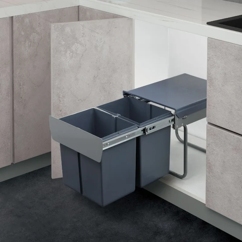 Trash can in cabinet, double can classification trash can under embedded sink, household with lid pulling hidden type